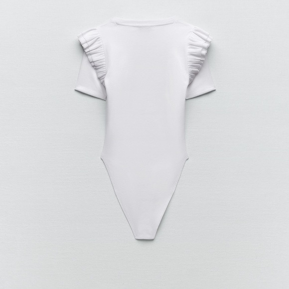 NWT Zara White Ruffle Short Sleeve Body Suit - Picture 6 of 7